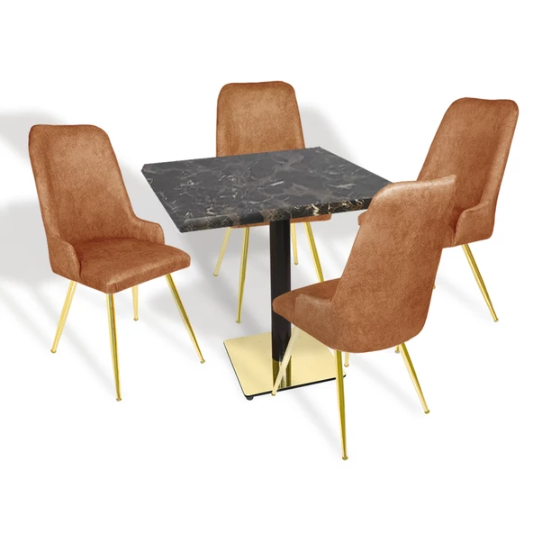 Karanfil Gold Werzalit Kare - Çırağan Gold Masa Takımı (80X80) - (Teramo - Kiremit)