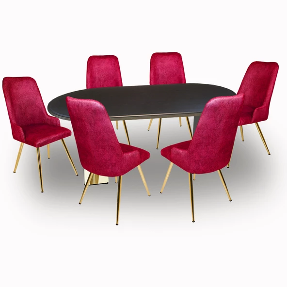 Karanfil Gold Werzalit - Çırağan Gold Masa Takımı (94x146) - Siyah - Bordo