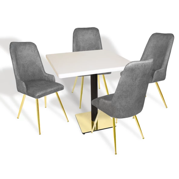 Karanfil Gold Werzalit Kare - Çırağan Gold Masa Takımı (80X80) - (Beyaz - Füme)