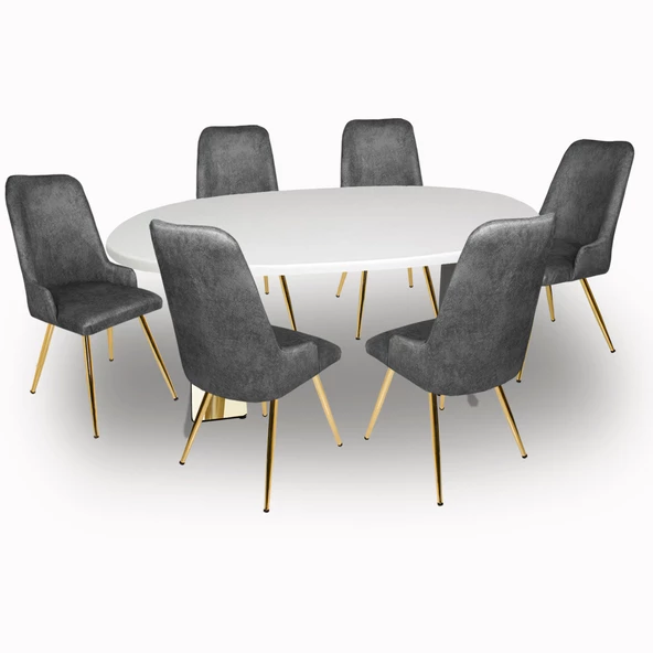 Karanfil Gold Werzalit - Çırağan Gold Masa Takımı (94x146) - Beyaz - Füme