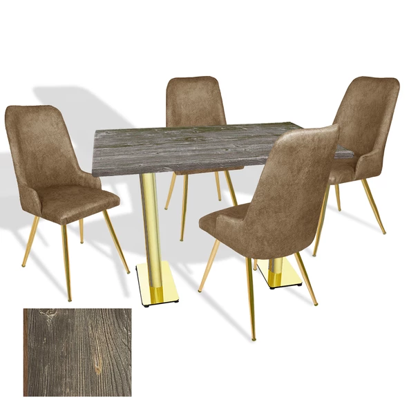 Karanfil Gold Werzalit - Çırağan Gold Masa Takımı (80x140) - (Old Pine - Kahve)