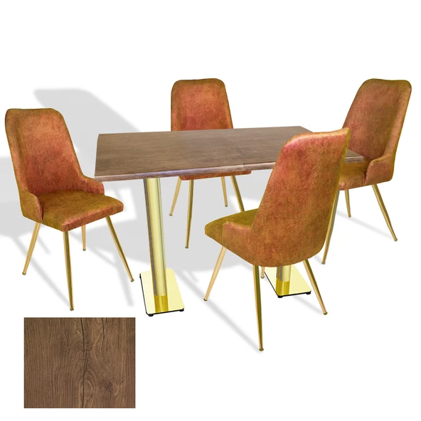 Karanfil Gold Werzalit - Çırağan Gold Masa Takımı (80x120) - (Rustic Dark - Kiremit)