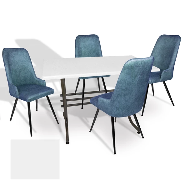 Japon Werzalit - Çırağan Mutfak Masa Takımı (70x120) - (Beyaz - Mavi) ürün görseli