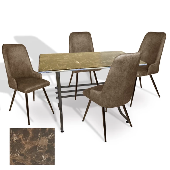 Japon Werzalit - Çırağan Mutfak Masa Takımı (70x120) - (Karacabey Mermer - Kahve) ürün görseli