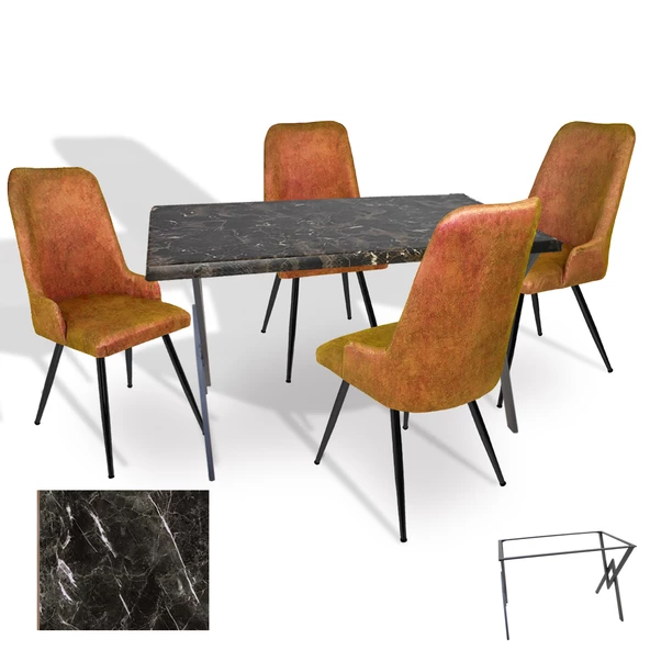 Anemon Werzalit - Çırağan Masa Takımı (80x140) - (Teramo - Kiremit) ürün görseli