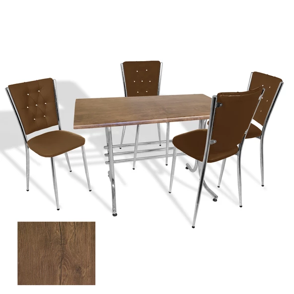 Japon Werzalit - Kapitoneli Mutfak Masa Takımı - (Rustic Dark - Kahve) ürün görseli