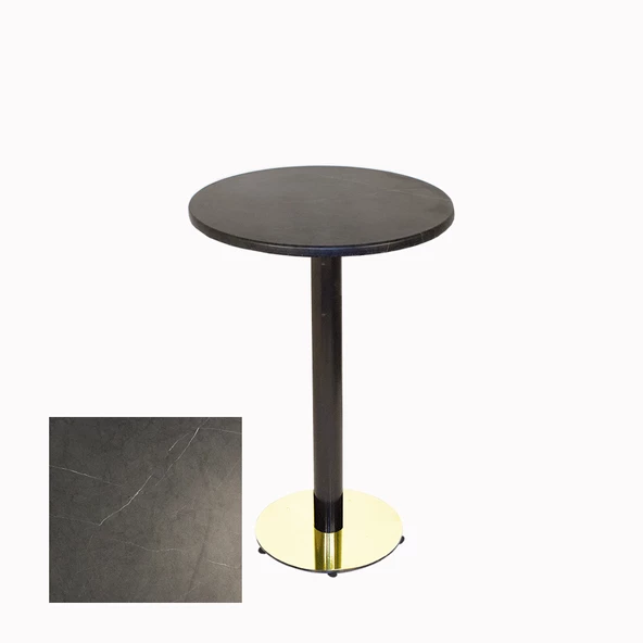 Bistro Masa (Karanfil Gold Werzalit Yuvarlak Q 70cm) - Grey Marble