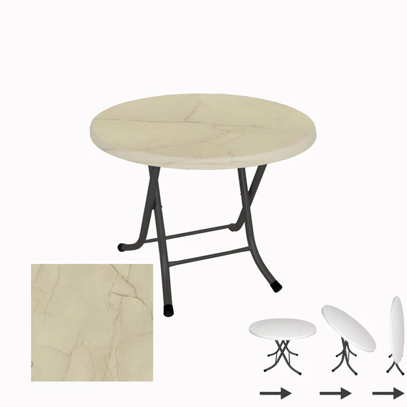 Klasik Katlanır Werzalit Yuvarlak Tabla Masa 90cm  - Golden Marble ürün görseli