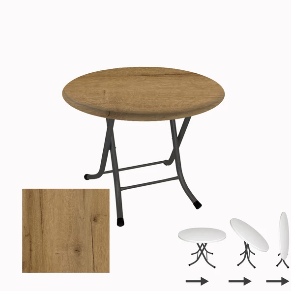 Klasik Katlanır Werzalit Yuvarlak Tabla Masa 90cm  - Canyon Palace Oak ürün görseli