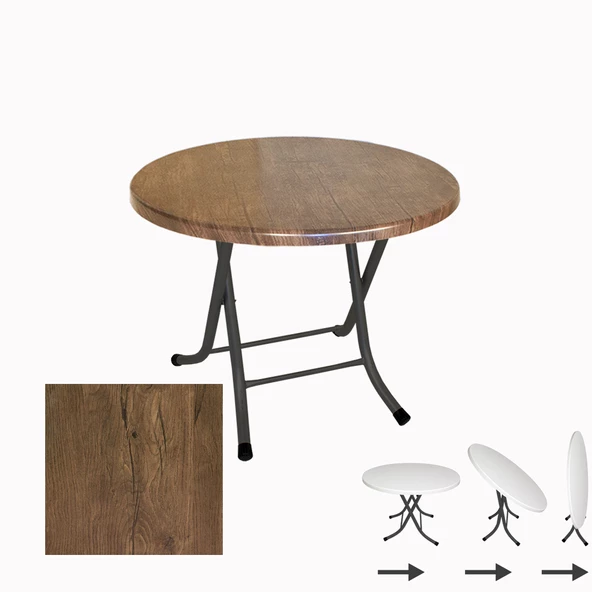 Klasik Katlanır Werzalit Yuvarlak Tabla Masa 80cm  - RustikDark ürün görseli