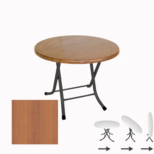 Klasik Katlanır Werzalit Yuvarlak Tabla Masa 80cm  - Koyu Ahşap ürün görseli