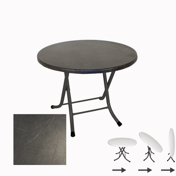 Klasik Katlanır Werzalit Yuvarlak Tabla Masa 90cm  - Grey Marble ürün görseli