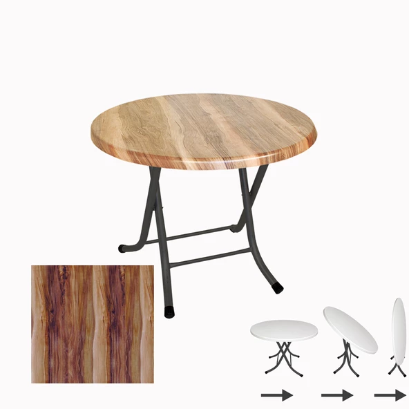 Klasik Katlanır Werzalit Yuvarlak Tabla Masa 90cm  - Indiana Wood ürün görseli