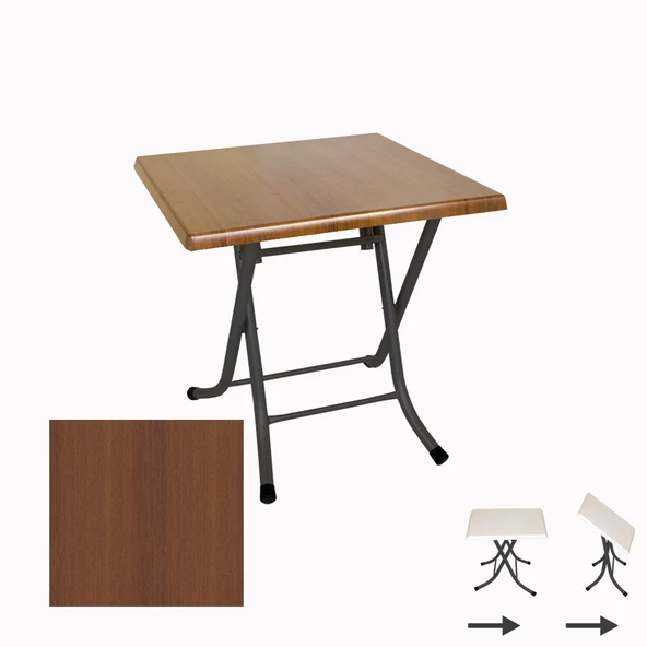 Klasik Katlanır Werzalit Kare Tabla Masa (80X80) - Koyu Ahşap ürün görseli