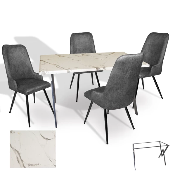 Anemon Werzalit - Çırağan Masa Takımı (80x140) - (Afyon Mermer - Füme) ürün görseli