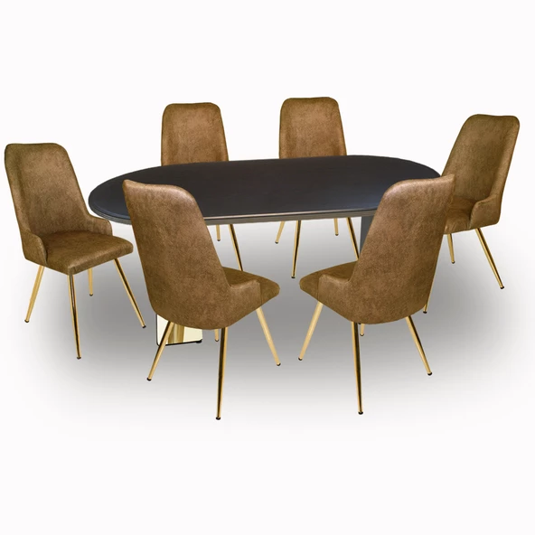 Karanfil Gold Werzalit - Çırağan Gold Masa Takımı (94x146) - Siyah - Kahve