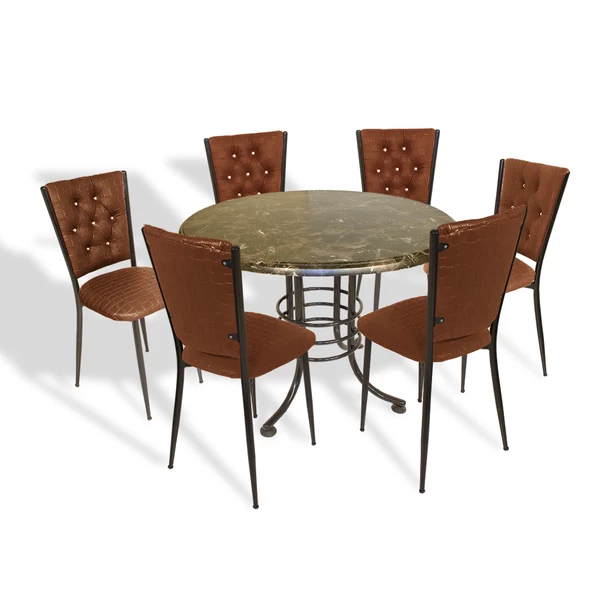 Buket Mega Werzalit Yuvarlak - Kapitoneli Mutfak Masa Takımı Q107 - Karacabey Mermer Kahve ürün görseli 1