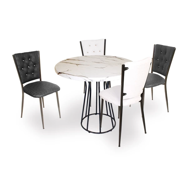 Palermo Werzalit - Kapitoneli  Mutfak Masa Takımı Q80 - Siyah Beyaz ürün görseli