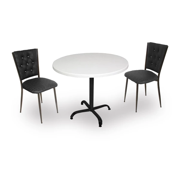 Indigo Werzalit Yuvarlak - Kapitoneli 2li Masa Takımı (80 cm çap) - Siyah ürün görseli 1