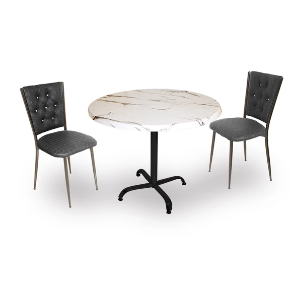 Indigo Werzalit Yuvarlak - Kapitoneli Fiskos Seti (90 cm çap) - Bianco Carrara Siyah