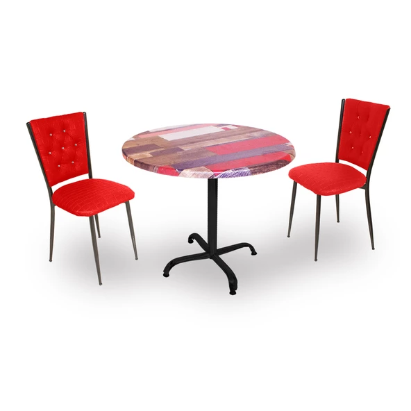 Indigo Werzalit Yuvarlak - Kapitoneli Fiskos Seti (90 cm çap) - Red Wood Kırmızı