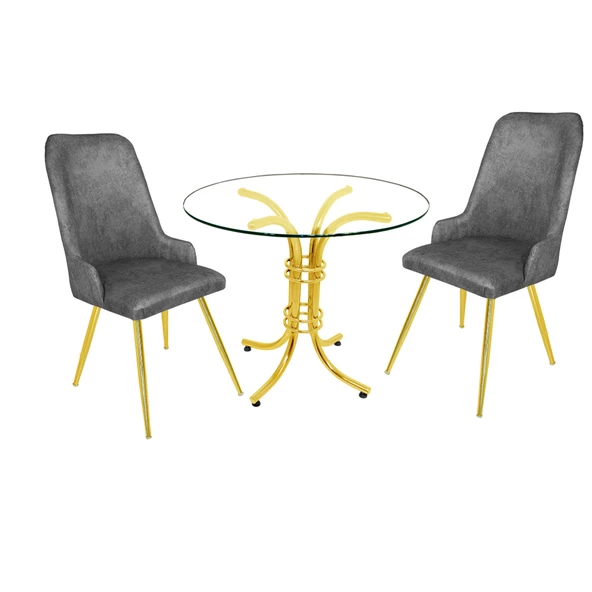 Buket Yuvarlak Gold Cam - Çırağan Gold  2li Mutfak Masa Takımı - Füme ürün görseli