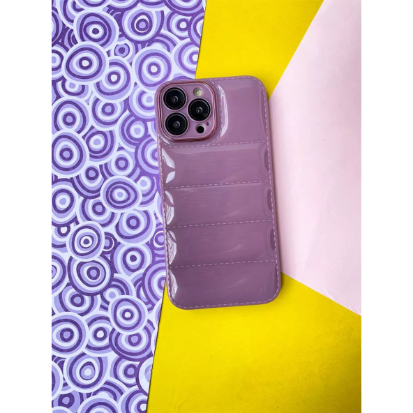 Apple İphone 13 PRO MAX Uyumlu Puffer Silikon Kılıf Kamera Koruma Lens Korumalı Parlak Telefon Kılıfı MOR