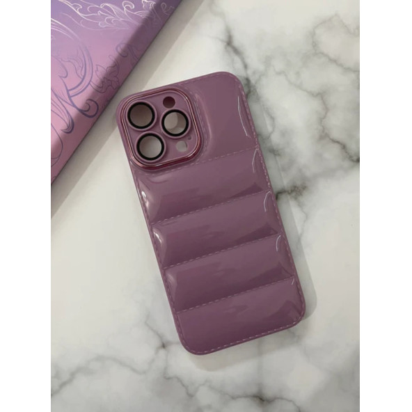 Apple İphone 13 PRO MAX Uyumlu Puffer Silikon Kılıf Kamera Koruma Lens Korumalı Parlak Telefon Kılıfı MOR - 3