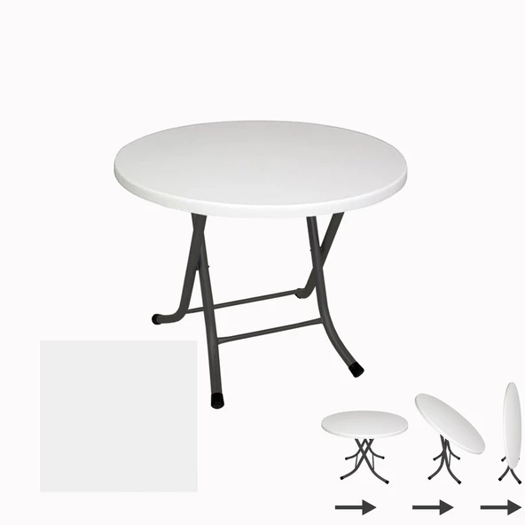 Klasik Katlanır Werzalit Yuvarlak Tabla Masa 70cm  - Beyaz ürün görseli