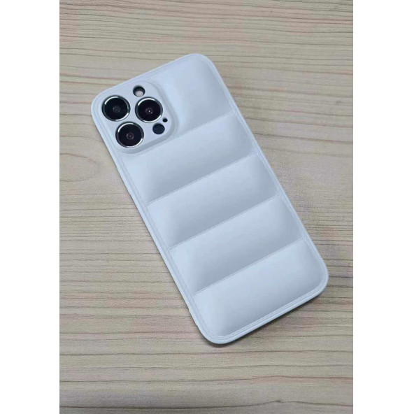 Apple İphone 13 PRO MAX Uyumlu Puffer Silikon Kılıf Kamera Koruma Lens Korumalı Parlak Telefon Kılıfı BEYAZ - 2