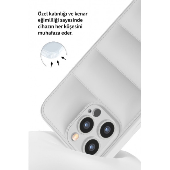 Apple İphone 13 PRO MAX Uyumlu Puffer Silikon Kılıf Kamera Koruma Lens Korumalı Parlak Telefon Kılıfı BEYAZ - 7