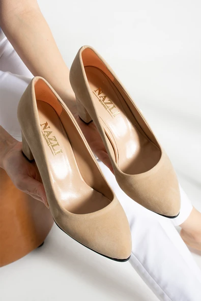 Albishoes Kadın Ayakkabı Topuklu 7,5 cm Süet Günlük Sivri Burun Abiye Kadın Topuklu Ayakkabı (36-44) - 4