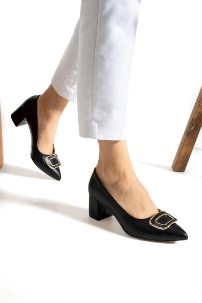 Albishoes Kadın Alçak Topuklu 5,5 cm Tokalı Sivri Burun Günlük Abiye Kadın Topuklu Ayakkabı (36-44) - 3