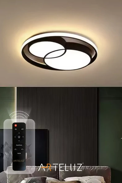 ARTELUZ Modern Çift Yuvarlak Model Plafonyer Led Avize Tavan Model 3 Renk Avize Salon Led Lambası Kumandalı