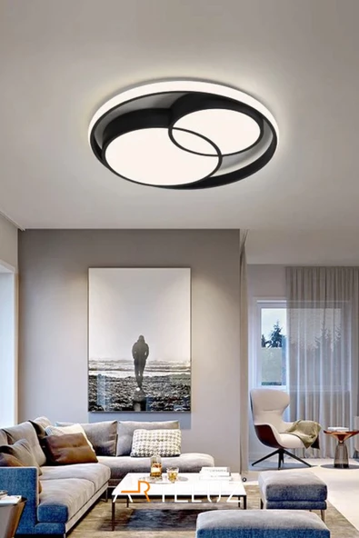 ARTELUZ Modern Çift Yuvarlak Model Plafonyer Led Avize Tavan Model 3 Renk Avize Salon Led Lambası Kumandalı - 4