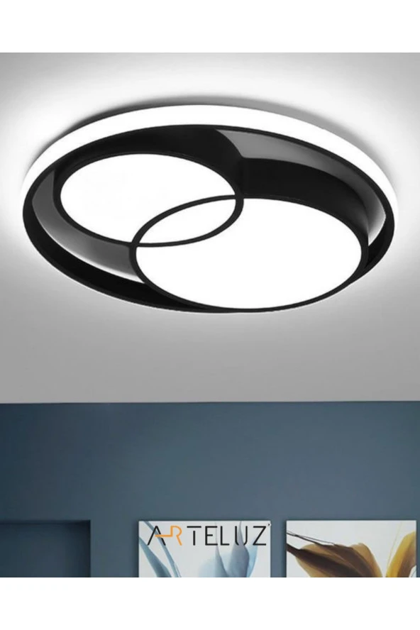 ARTELUZ Modern Çift Yuvarlak Model Plafonyer Led Avize Tavan Model 3 Renk Avize Salon Led Lambası Kumandalı - 3