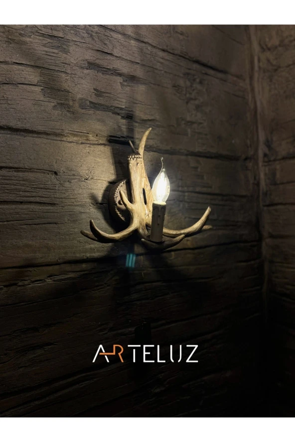 ARTELUZ Ahşap Görünümlü Tekli Boynuz Model Aplik - 2