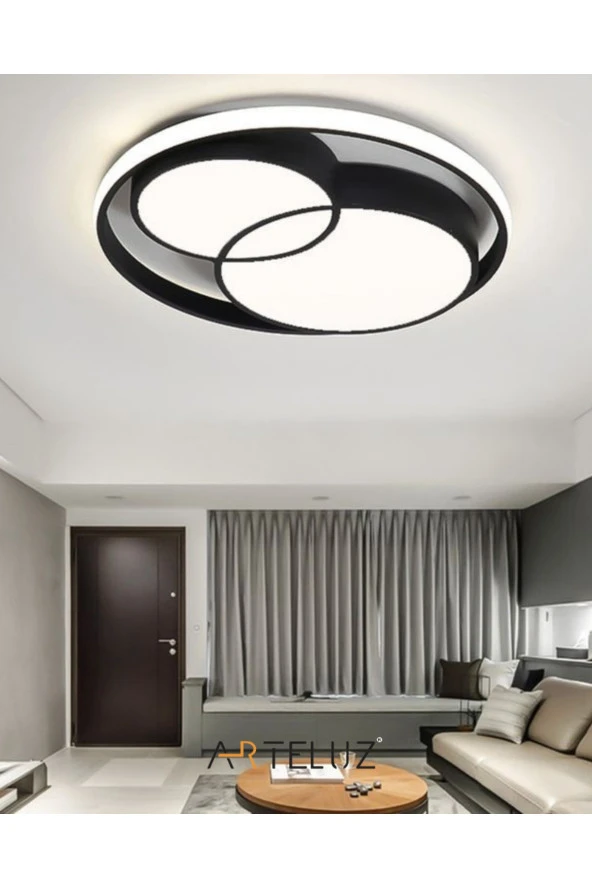 ARTELUZ Modern Çift Yuvarlak Model Plafonyer Led Avize Tavan Model 3 Renk Avize Salon Led Lambası Kumandalı - 5