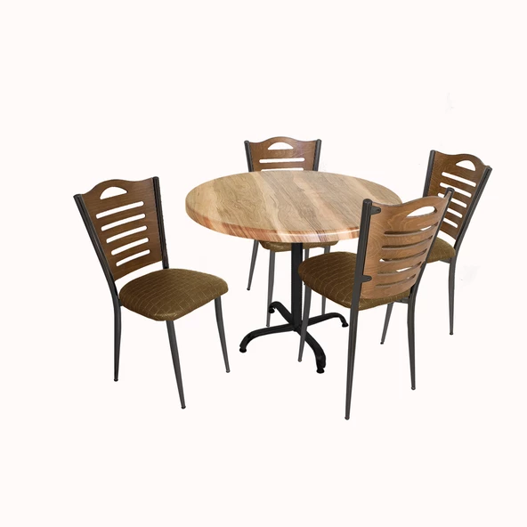 Indigo Werzalit Yuvarlak - Merdiven Tip Masa Takımı (70 cm çap) - Indiana Wood Kahve