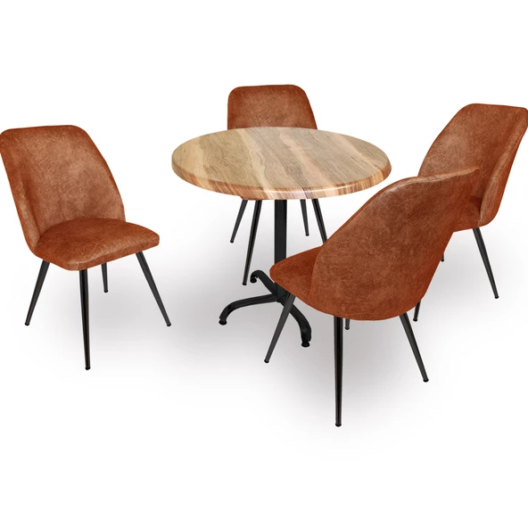 Indigo Werzalit Yuvarlak - Nilüfer Masa Takımı (70 cm çap) - Indiana Wood Kahve