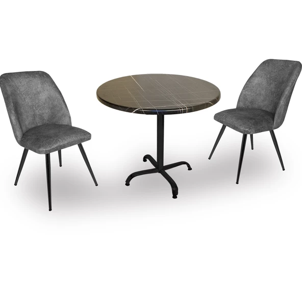 Indigo Werzalit Yuvarlak - Nilüfer 2li Masa Takımı (90 cm çap) -  Royal Mermer Füme ürün görseli