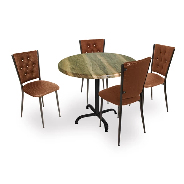 Indigo Werzalit Yuvarlak - Kapitoneli Masa Takımı (90 cm çap) - Indiana Wood Kahve