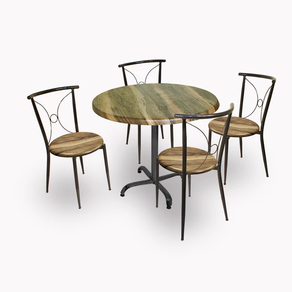 Indigo Werzalit Yuvarlak - Tiffany Masa Takımı (90cm) - Indiana Wood  Kahve