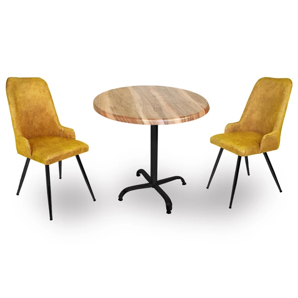 Indigo Werzalit Yuvarlak - Çırağan 2li Masa Takımı (90 cm çap) - Indiana Wood Sarı