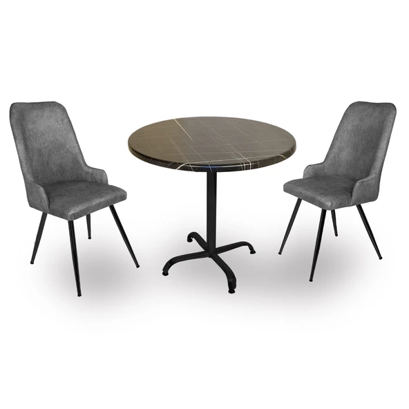 Indigo Werzalit Yuvarlak - Çırağan 2li Masa Takımı (70 cm çap) - Royal Mermer Füme