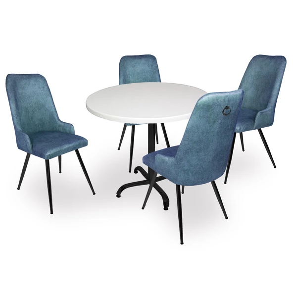 Indigo Werzalit Yuvarlak - Çırağan Masa Takımı (90 cm çap) - Mavi