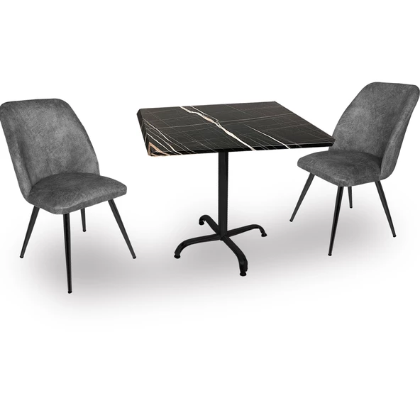 Indigo Werzalit Kare - Nilüfer 2li Masa Takımı (70X70) - Royal Mermer Füme ürün görseli