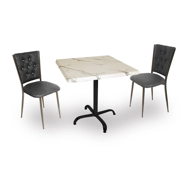 Indigo Werzalit Kare - Kapitoneli 2li Masa Takımı (80X80) - Bıanco Cararra Siyah ürün görseli