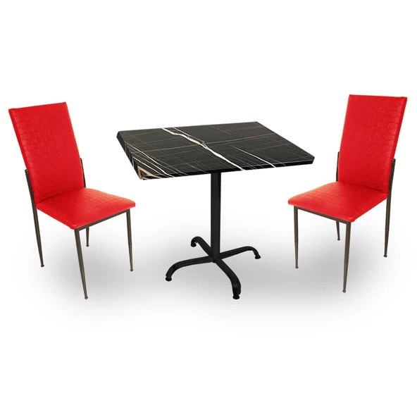 Indigo Werzalit Kare - Gözde 2li Masa Takımı (70X70) - Royal Mermer Kırmızı ürün görseli