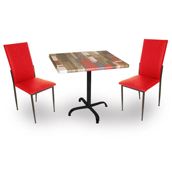 Indigo Werzalit Kare - Gözde 2li Masa Takımı (80X80) - Red Wood Kırmızı ürün görseli 1